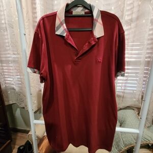Burberry Maroon Polo Shirt with Check Collar